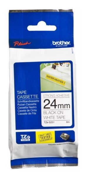 Cinta Laminada Brother Original Tzes251 Doble Adhesivo Negro sobre blanco