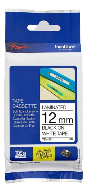 Cinta Laminada Rotuladora Brother Tze-231 12mm Negro blanco