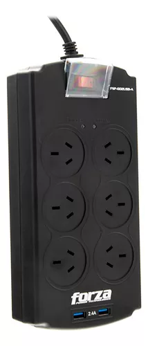 Zapatilla Enchufe Protector Tensión Forza 6 Tomas + Usb Color Negro
